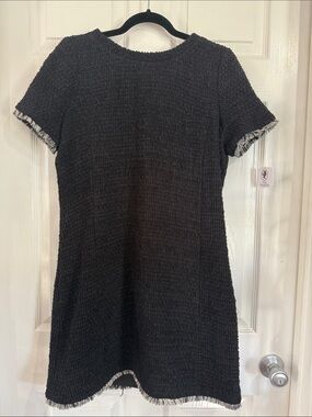 Tyler Boe Black Tweed Mini Dress with Fringe Trim